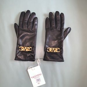 VLOGO Chain Cashmere Lined Leather Gloves
